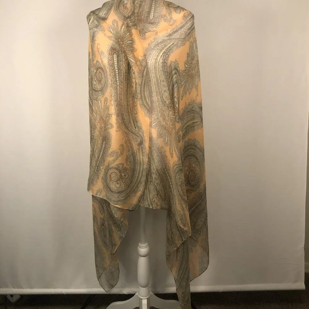 Vintage Boho Paisley Shawl Wrap – Sheer Viscose Resort Scarf